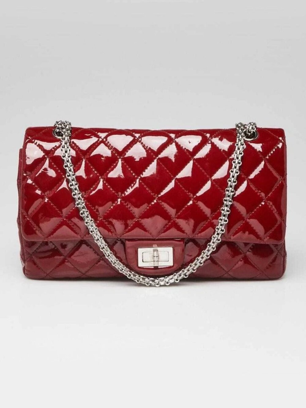 Chanel Red 2.55 Reissue Quilted Patent Leather 227 Jumbo Flap Bag